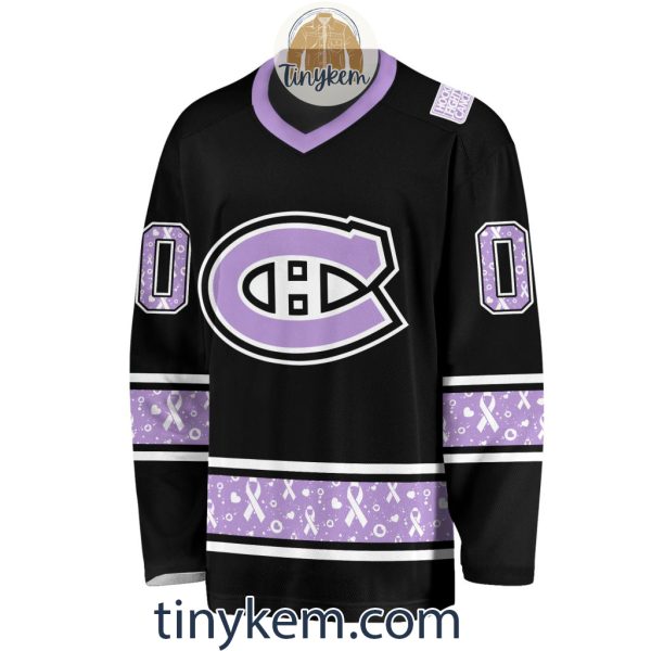 Montreal Canadiens Customized Hockey Fight Cancer Lavender V-neck Long Sleeves Jersey
