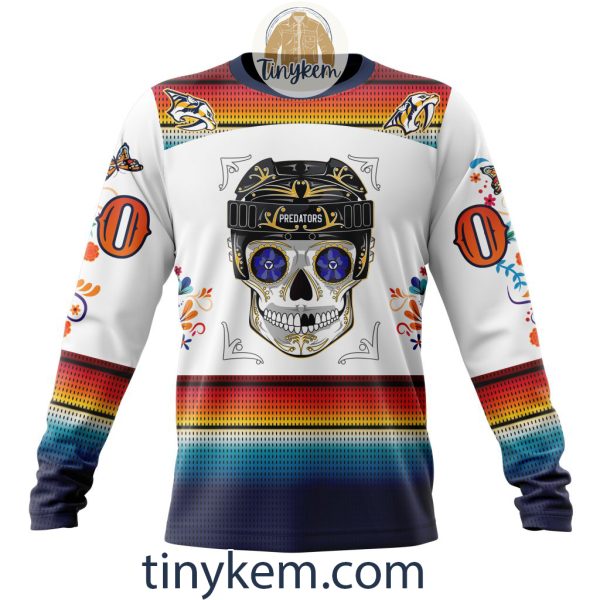 Nashville Predators With Dia De Los Muertos Design On Custom Hoodie, Tshirt