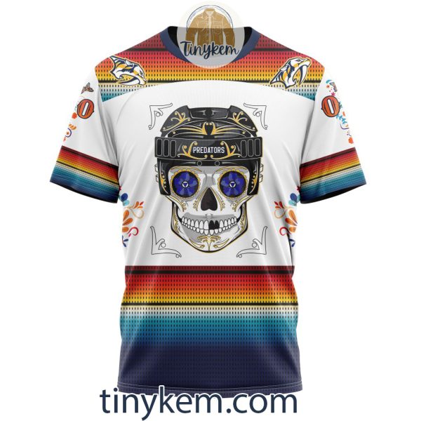 Nashville Predators With Dia De Los Muertos Design On Custom Hoodie, Tshirt