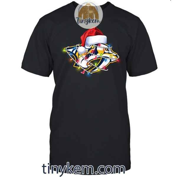 Nashville Predators With Santa Hat And Christmas Light Shirt