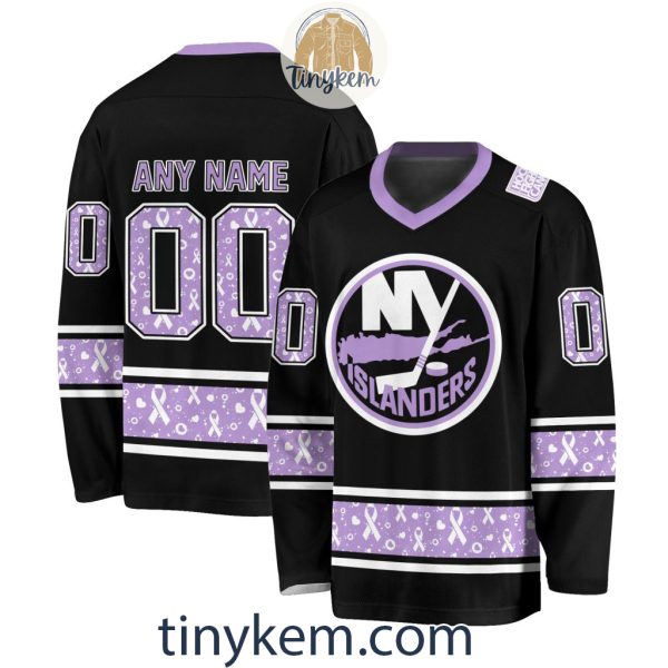 New York Islanders Customized Hockey Fight Cancer Lavender V-neck Long Sleeves Jersey