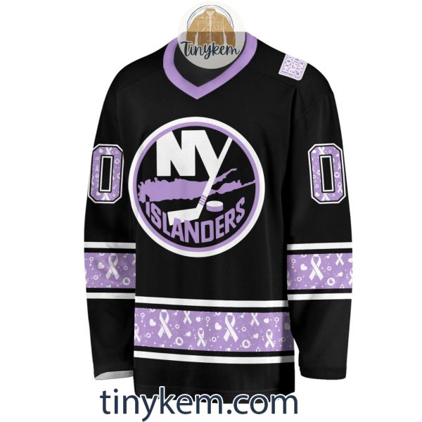 New York Islanders Customized Hockey Fight Cancer Lavender V-neck Long Sleeves Jersey