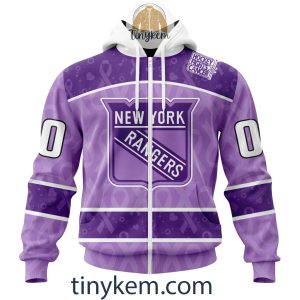 New York Rangers Purple Lavender Hockey Fight Cancer Personalized Hoodie, Tshirt