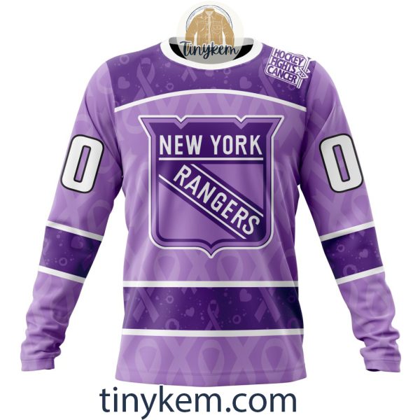 New York Rangers Purple Lavender Hockey Fight Cancer Personalized Hoodie, Tshirt