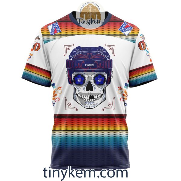 New York Rangers With Dia De Los Muertos Design On Custom Hoodie, Tshirt