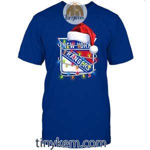 New York Rangers With Santa Hat And Christmas Light Shirt