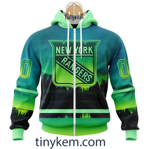 New York Rangers With Special Northern Light Design 3D Hoodie, Tshirt