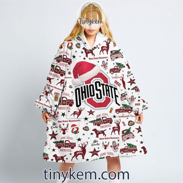 Ohio State Buckeyes football Christmas Pattern Fleece Blanket Hoodie