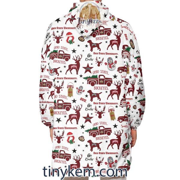 Ohio State Buckeyes football Christmas Pattern Fleece Blanket Hoodie