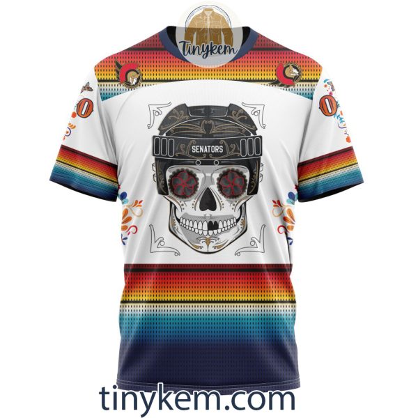 Ottawa Senators With Dia De Los Muertos Design On Custom Hoodie, Tshirt