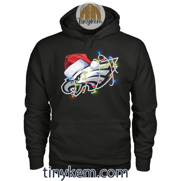 Philadelphia Eagles With Santa Hat And Christmas Light Shirt