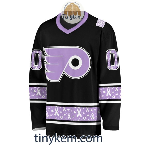 Philadelphia Flyers Customized Hockey Fight Cancer Lavender V-neck Long Sleeves Jersey