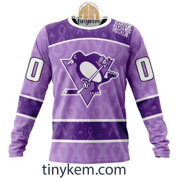 Pittsburgh Penguins Purple Lavender Hockey Fight Cancer Personalized Hoodie, Tshirt