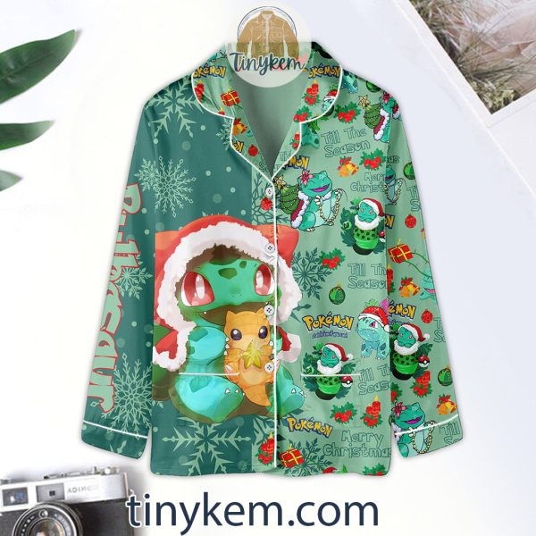 Pokemon Christmas Bulbasaur Green Leaf Pajamas Set