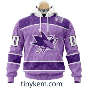 San Jose Sharks Purple Lavender Hockey Fight Cancer Personalized Hoodie, Tshirt