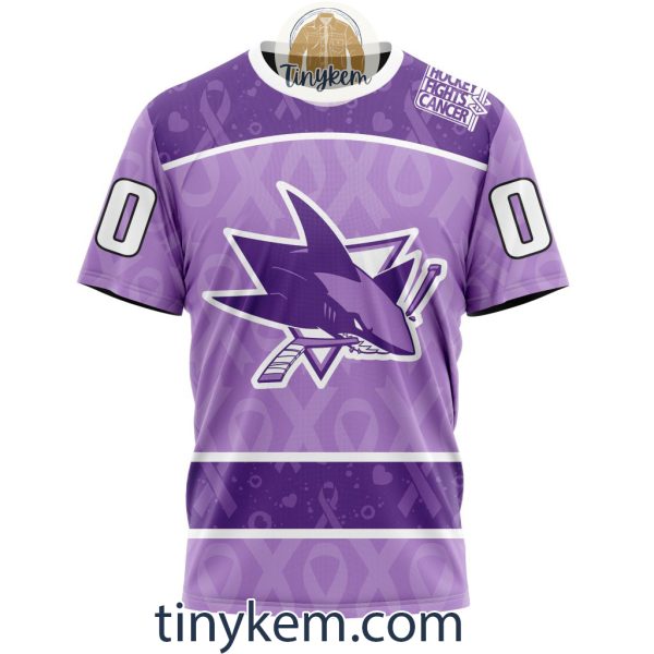 San Jose Sharks Purple Lavender Hockey Fight Cancer Personalized Hoodie, Tshirt