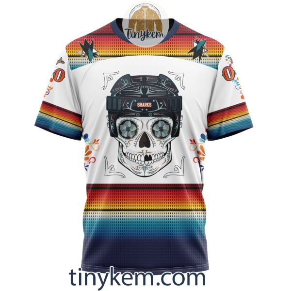 San Jose Sharks With Dia De Los Muertos Design On Custom Hoodie, Tshirt