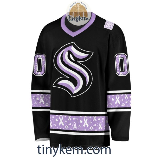 Seattle Kraken Customized Hockey Fight Cancer Lavender V-neck Long Sleeves Jersey