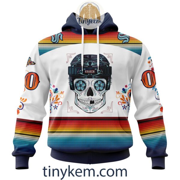 Seattle Kraken With Dia De Los Muertos Design On Custom Hoodie, Tshirt