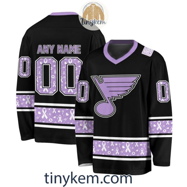 St. Louis Blues Customized Hockey Fight Cancer Lavender V-neck Long Sleeves Jersey