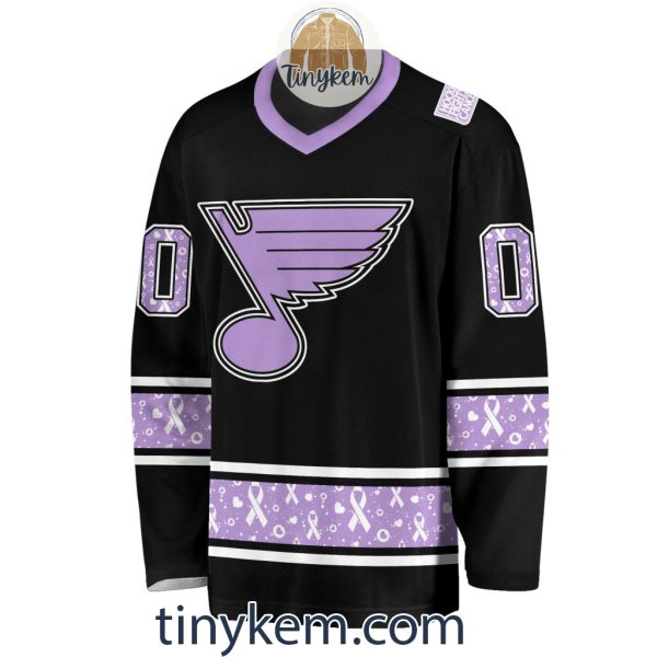 St. Louis Blues Customized Hockey Fight Cancer Lavender V-neck Long Sleeves Jersey