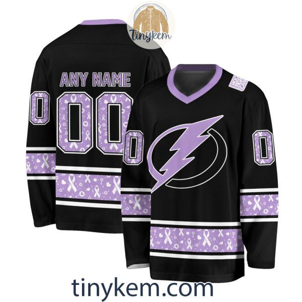Tampa Bay Lightning Customized Hockey Fight Cancer Lavender V-neck Long Sleeves Jersey