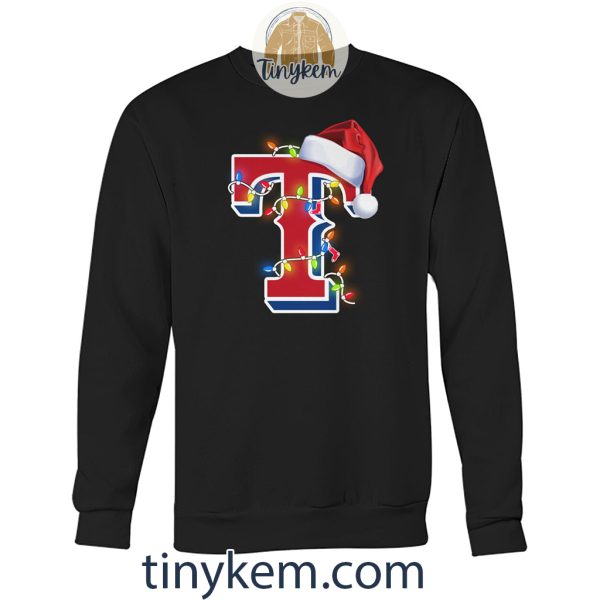 Texas Rangers With Santa Hat And Christmas Light Shirt