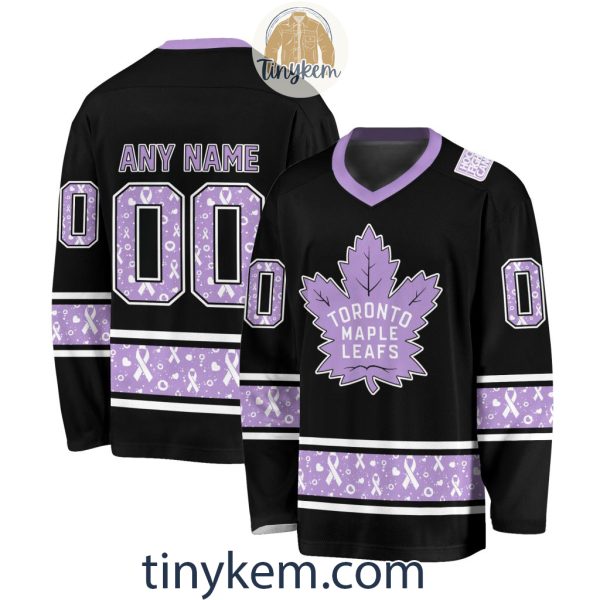 Toronto Maple Leafs Customized Hockey Fight Cancer Lavender V-neck Long Sleeves Jersey