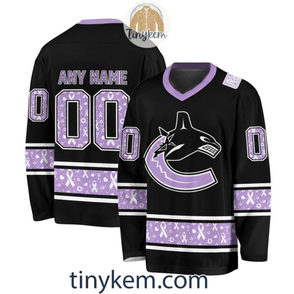 Vancouver Canucks Customized Hockey Fight Cancer Lavender V-neck Long Sleeves Jersey
