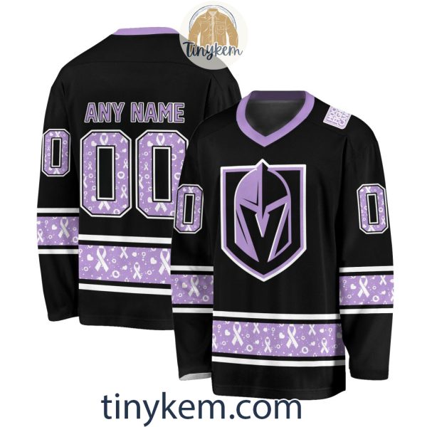 Vegas Golden Knights Customized Hockey Fight Cancer Lavender V-neck Long Sleeves Jersey