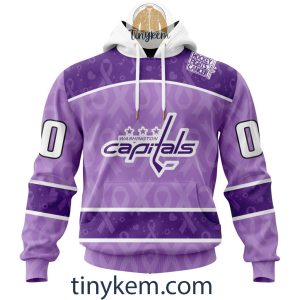 Washington Capitals Customized Hockey Fight Cancer Lavender V-neck Long Sleeves Jersey