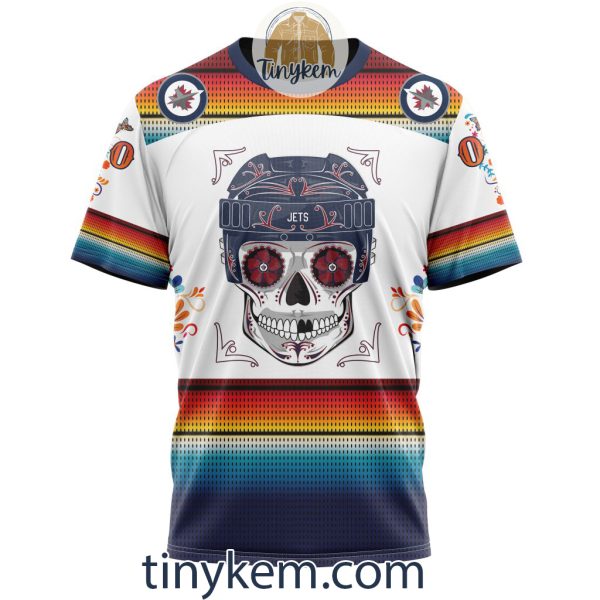 Winnipeg Jets With Dia De Los Muertos Design On Custom Hoodie, Tshirt