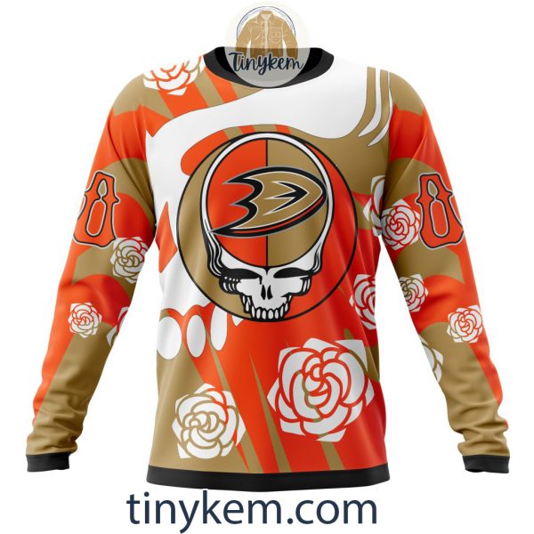 Anaheim Ducks Customized Hoodie, Tshirt With Gratefull Dead Skull Design