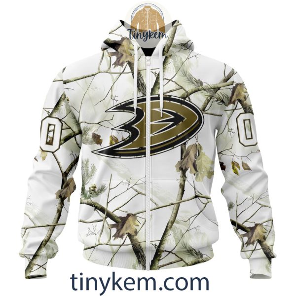 Anaheim Ducks Customized Hoodie, Tshirt With White Winter Hunting Camo Design