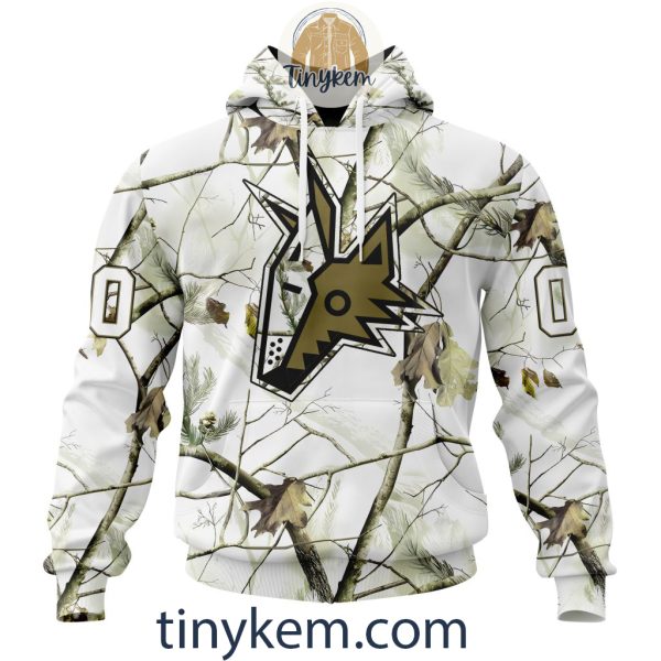 Arizona Coyotes Customized Hoodie, Tshirt With White Winter Hunting Camo Design
