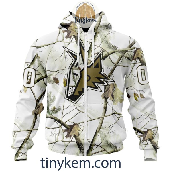 Arizona Coyotes Customized Hoodie, Tshirt With White Winter Hunting Camo Design