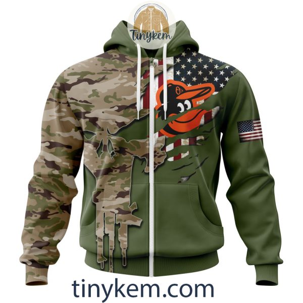 Baltimore Orioles Skull Camo Customized Hoodie, Tshirt Gift For Veteran Day