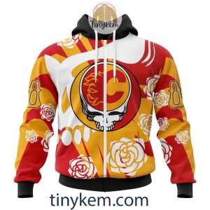Calgary Flames Customized Hoodie Tshirt With Gratefull Dead Skull Design2B2 D7R0j
