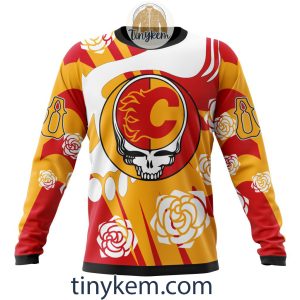Calgary Flames Customized Hoodie Tshirt With Gratefull Dead Skull Design2B4 Kznyi