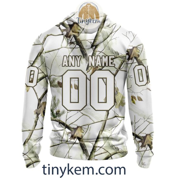 Calgary Flames Customized Hoodie, Tshirt With White Winter Hunting Camo Design