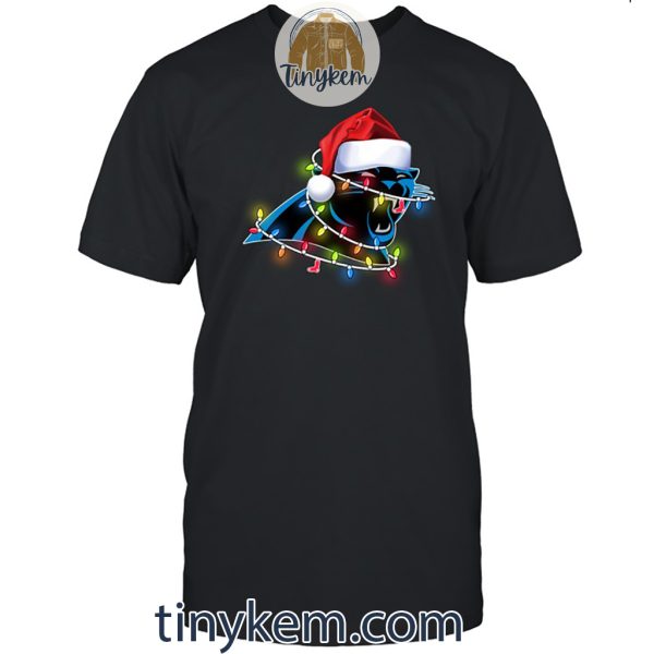 Carolina Panthers With Santa Hat And Christmas Light Shirt