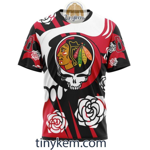 Chicago Blackhawks Customized Hoodie, Tshirt With Gratefull Dead Skull Design