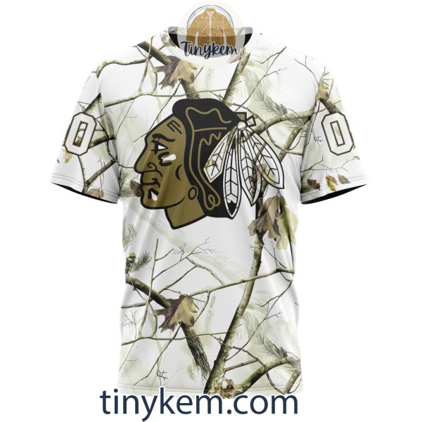 Chicago Blackhawks Customized Hoodie, Tshirt With White Winter Hunting Camo Design