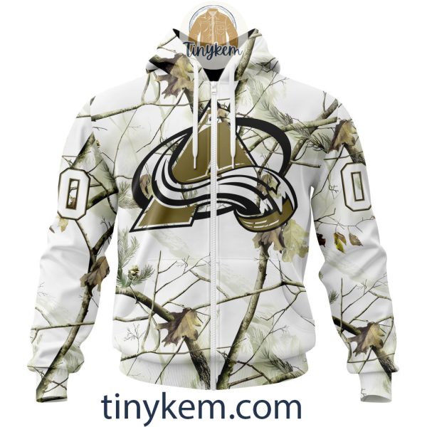 Colorado Avalanche Customized Hoodie, Tshirt With White Winter Hunting Camo Design