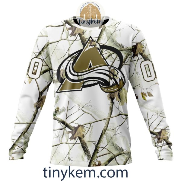 Colorado Avalanche Customized Hoodie, Tshirt With White Winter Hunting Camo Design