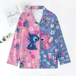 Cute Stitch Valentine Pajamas Set In Pink and Blue2B2 4dH9q