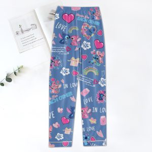 Cute Stitch Valentine Pajamas Set In Pink and Blue2B3 yt9dA