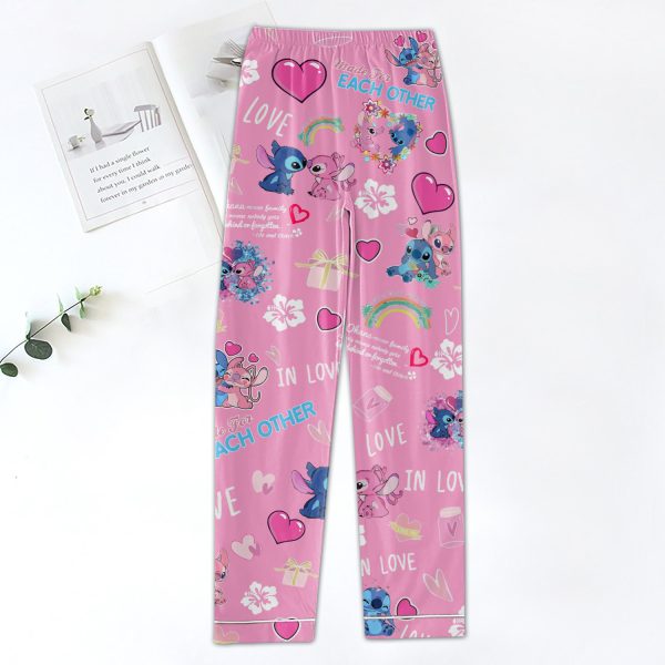 Cute Stitch Valentine Pajamas Set In Pink and Blue