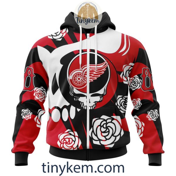 Detroit Red Wings Customized Hoodie, Tshirt With Gratefull Dead Skull Design