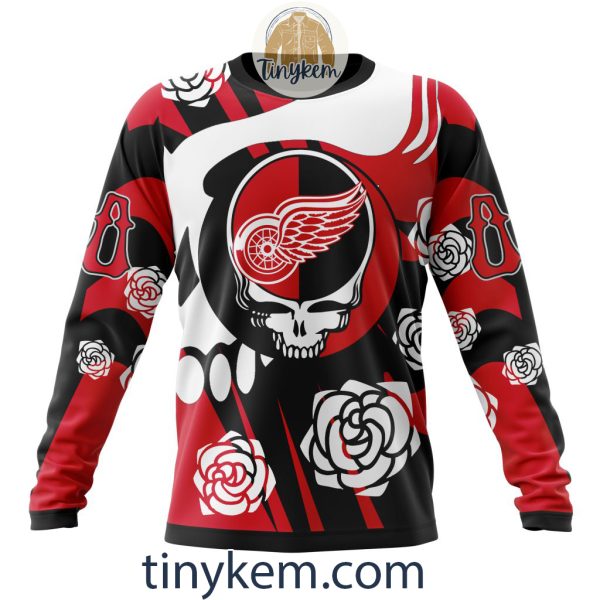 Detroit Red Wings Customized Hoodie, Tshirt With Gratefull Dead Skull Design